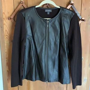Classiques Entier brown ribbed wool leather panel jacket